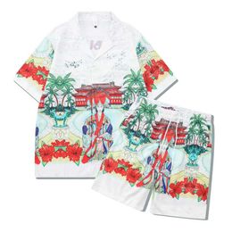 Tracksuits masculin 2023 Fleurs de tennis Stripes hommes Femmes Short Set t Shrt Hawaii Style Suit Hip Hop Shirts Shorts Couple B5 B5