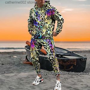 Survêtements pour hommes 2023 hiver hommes mode 2 pièces ensemble survêtement surdimensionné imprimé léopard hommes sweats à capuche jogging costume polaire sweats + pantalons de survêtement T230601