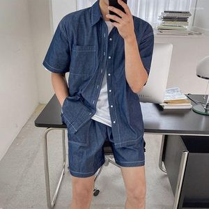 Survêtements pour hommes 2023 vêtements de travail à manches courtes chemise en jean veste été coréen lâche rétro Shorts ensemble pantacourt