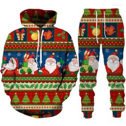 Mannen Trainingspakken 2023 Jaar Kerst Kerstman 3D Gedrukt Hoodies Broek Trainingspak Set Nieuwigheid Paar 2 Delig Pak Party streetwear