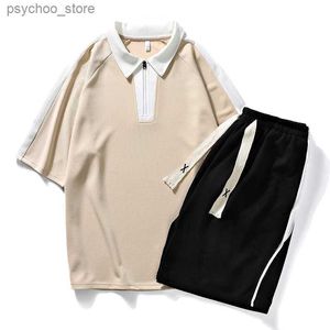 Survêtements pour hommes 2023 Zipper Polo T-shirt Set Mens Shorts 2 pièces Ensemble assorti Mens T-shirt Track Sweater 17 Q240314