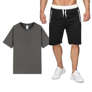 Survêtements pour hommes 2023Survêtement pour hommes 2 pièces ensemble été solide Sport costume hawaïen à manches courtes t-shirt et short décontracté mode homme AAF