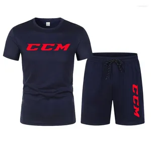 Chándales para hombres 2024 CCM Camiseta Traje Ropa deportiva Casual Fitness Conjuntos deportivos Manga corta Algodón 2 piezas Correr Secado rápido