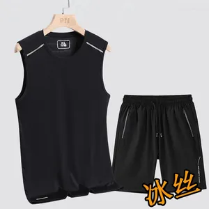 Survêtements pour hommes 2024 Tendance de loisirs Été Col rond Sans manches Débardeur T-shirt Polyvalent Élastique Short Lâche Sport Fitness Ensemble