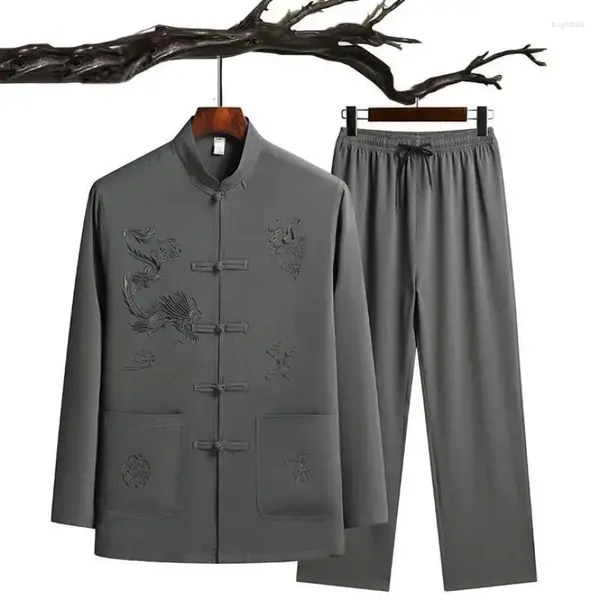 Survêtements pour hommes 2024 Costume Taiji du père à manches longues Automne Coton Lin Chinoiserie Enroulé Tang Lâche