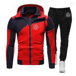 Spares para hombres 2024 Men SCP Foundation Secure Contenga Protect Outumn Casual Color Design Pantalones de sudadera con capucha Diagonal de dos piezas Traje