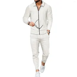 Survêtements pour hommes 2024 Pantalon Ensemble à manches longues Épissé Polo Mode Casual Zipper Cardigan Sports Traje Para Hombres