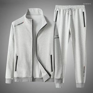 Survêtements pour hommes 2024 printemps automne deux pièces ensemble veste pantalon vêtements d'extérieur couleur unie plus taille hommes survêtement en plein air costume de sport décontracté