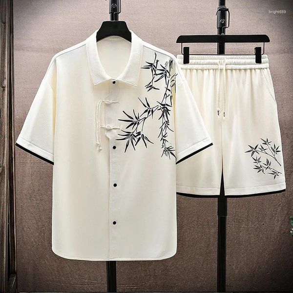 Suits-survêtements masculins 2024 Été décontractés SetSe Chinois Fashion Print Printwear Set Shirts Male Shorts Korean Streetwear Man Ching M-4xl