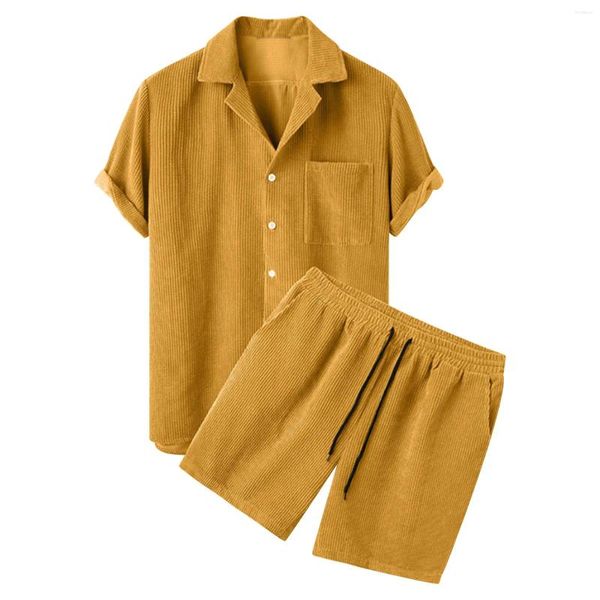 Chándales para hombres 2024 Conjunto de pana de verano Streetwear Casual Sólido Camisa de manga corta y pantalones cortos Ropa de lujo Traje de 2 piezas