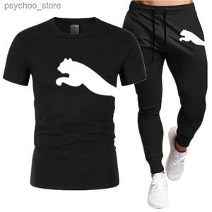 Survêtements pour hommes 2024 Summer Mens T-shirt imprimé Pantalon Set Sportswear 2 pièces Ensembles Marque Survêtement O-Cou Costume à manches courtes Vêtements pour hommes Q240314