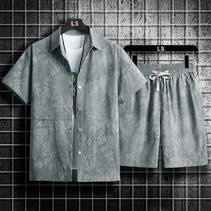 Chándales para hombres 2024 Verano para hombre Camisa de manga corta Conjunto de estilo hawaiano Camisa casual y pantalones cortos Conjunto de dos piezas Ropa deportiva para hombre Tamaño suelto 8XL Q240314