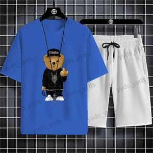 Tute da uomo 2024 Estate Nuovi pantaloncini a maniche corte Abbigliamento sportivo Y2k Doll Bear Modello di stampa Semplice e generoso Speed Dry Adatto per uomo Set T240124