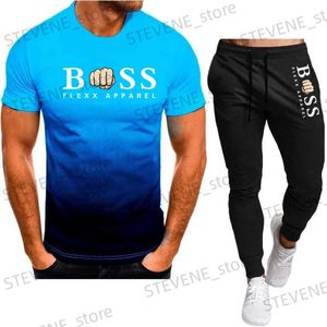 Survêtements pour hommes 2024 Été Nouveau T-shirt et pantalon Ensemble Hommes Vente chaude Casual Fitness Jogging Pantalon 2 pièces Ensemble Nouveau Hip-Hop Coton Court SL T240326