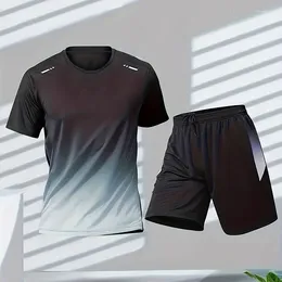 Survêtements pour hommes 2024 Vêtements de sport d'été pour hommes Impression dégradé Costume de badminton T-shirt de course en plein air Short de sport respirant