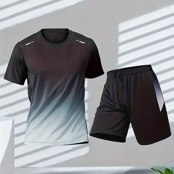 Chándales para hombres 2024 Ropa deportiva de verano para hombres Traje de bádminton con estampado degradado Camiseta para correr al aire libre Pantalones cortos Deportes transpirables