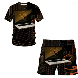 Heren Trainingspakken 2024 Zomer Pak Informeel Korte mouwen Leuk 3D-printen Mobiele technologie O-hals Hiphop T-shirt Shorts Tweedelige set