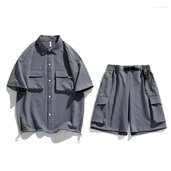 Survêtements pour hommes 2024 Vêtements de travail d'été Vent Vitesse Tissu sec Ensemble Chemise à manches courtes Shorts Vêtements de travail Style