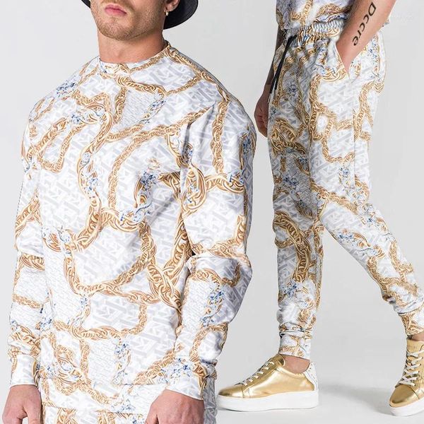 Chándales para hombre 2024 sudaderas pantalones conjuntos ropa casual para hombre chándal 3d la cadena dorada estampado sudaderas con capucha de manga larga