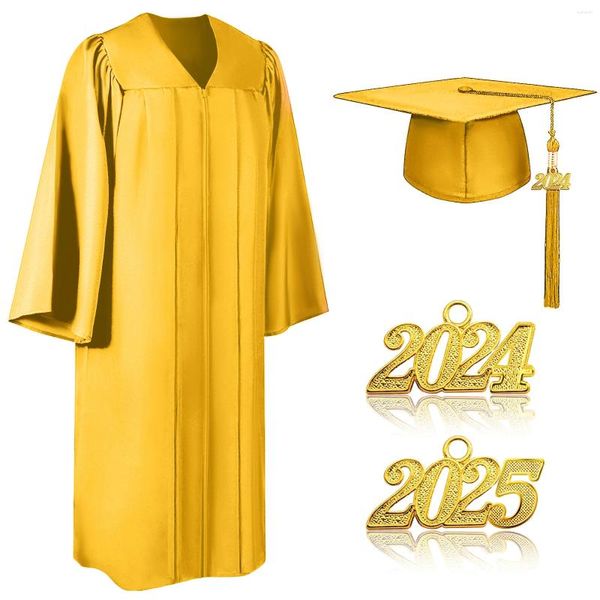 Chándales para hombres 2024 Vestido de graduación unisex Sombrero de borla Cremallera con cuello en V Suelto Color sólido Escuela secundaria Licenciatura Traje de estudiante académico