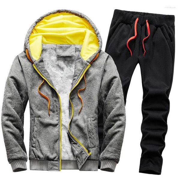 Survêtements pour hommes 2024 Vêtements d'hiver Épaissi Velours Pull chaud Costume de sport Coupe ample Manteau à capuche Pantalon de serrage Mode Casual