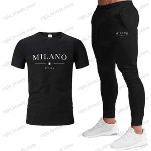 Trainingspakken voor heren 2024 Dames en heren Milano Letters Print T-shirt Dames met korte mouwen Set Luxe T-stukken + joggingbroek Pak Los puur katoen Zachte tops T240122