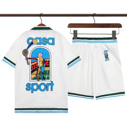 Tracksuits voor heren 2024SS tennisbloemen strepen Men Vrouwen Korte set T Shrt Hawaii Beach Style Suit Hip Hop Shirt Shorts Paar Suits M-3XL