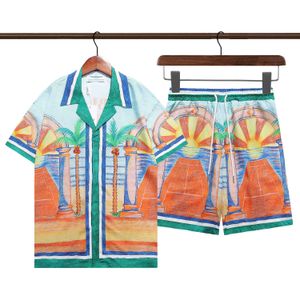Suits-survêtement masculins 2024SS Fleurs de tennis Stripes Mentes Femmes Short Set t Shrt Hawaii Style Suit Hip Hop Shirts Short Couple Suits M-xxxl