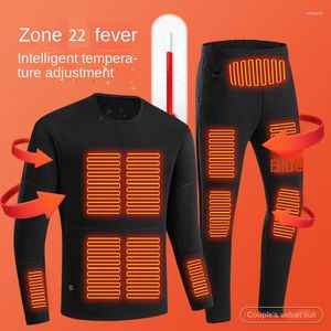 Heren Trainingspakken 22 Gebied Verwarmde Thermische Jas Winter USB Elektrische Verwarming Ondergoed Vrouwen Warm Vest Kleding Skipak Moto Herfst Broek