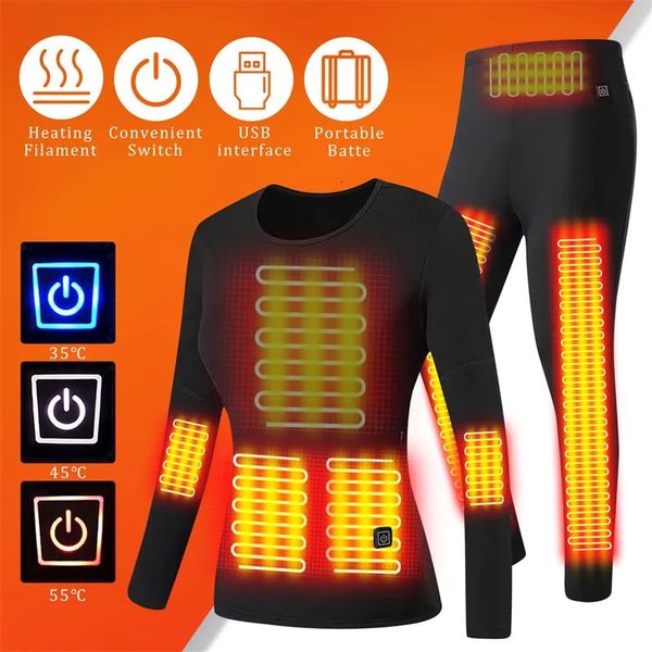 Survêtements pour hommes 22 zones de chauffage USB ensembles chauds électriques hommes femmes hiver polaire sous-vêtements thermiques pantalons costumes du corps entier S 2XL 231121