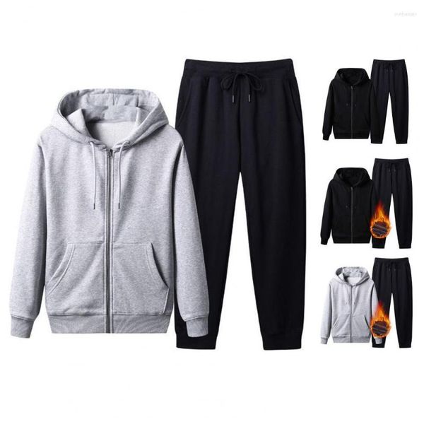 Survêtements pour hommes 2pcs / set décontracté hommes automne hiver survêtement à capuche à manches longues fermeture à glissière manteau élastique taille poches jogger pantalon ensemble