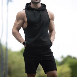 Heren tracksuits 2pcs sets cooded tanktop shorts mannen zomer joggers pakken pakken bodybuilding fitness gym kleding streetwear zweet