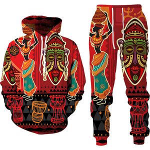 Tracksuits voor heren 3D African Print Casual Men Trousers Suits paar Outfits Vintage Hip Hop HoodsPants Malefemale Tracksuit Set 230303