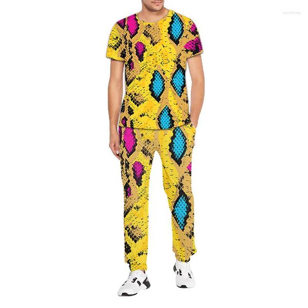 Chándales para hombre Trajes de hombre con estampado 3d Rayas de piel de serpiente 2 piezas Jogger Oversized Y2k Chandals de verano Hip Hop Ropa divertida Chándal