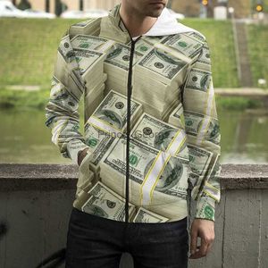 Survêtements pour hommes 3D Imprimer US Dollar Bills Hommes Femmes Enfants Mode Zip Up Sweat à capuche Casual Harajuku Zipper Sweat-shirt Streetwear Boy Girl JacketL2402