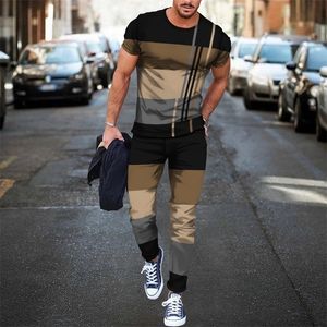 Spares de canciones para hombres Tendencia casual impresa en 3D ropa de gran tamaño traje de ropa deportiva de verano camiseta de manga corta pantalones largos hombres 2 piezas juegos de mieras 221006