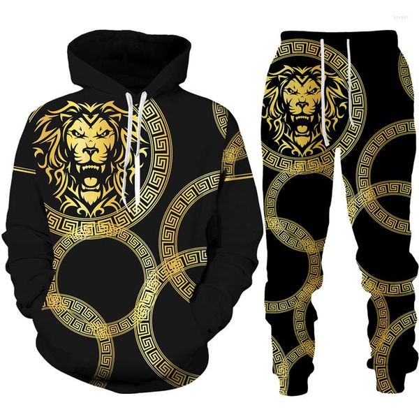 Survêtements pour hommes Sweat à capuche imprimé 3D / Pantalon / Costume Hommes Casual Graphic Streetwear Pull Sweat Outfits Set Hip Hop Cool Golden Lion