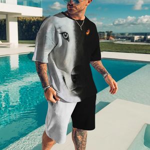 Survêtements pour hommes Imprimé 3D T-shirt pour hommes Costume Mode d'été Shorts décontractés Noir et blanc Motif d'élément animal Street Wear Ensemble de deux pièces 230714