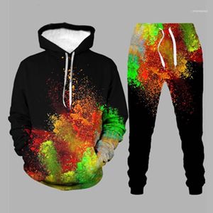 Heren trainingspakken 3D-afdrukken mode sets kleurrijke inkt sterrenhemel hoodies en joggingbroek 2-delige pack paar streetwear dun