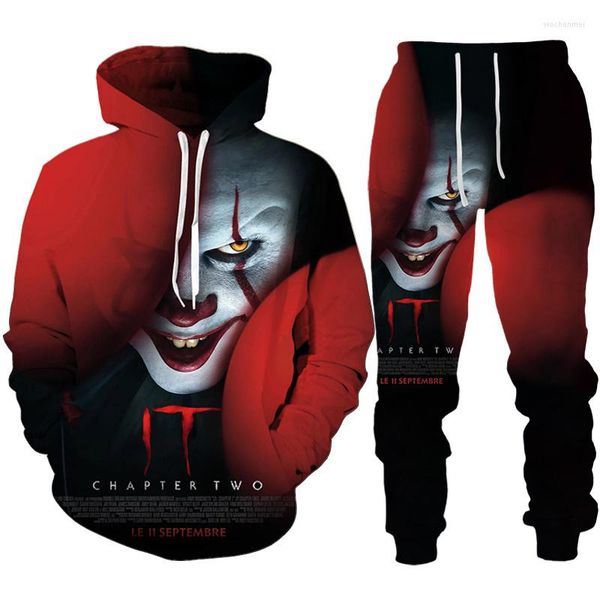 Survêtements pour hommes impression 3D film d'horreur Clown mode hommes femmes col rond sweats à capuche pantalon grande taille S-7XLHarajuku vêtements décontracté