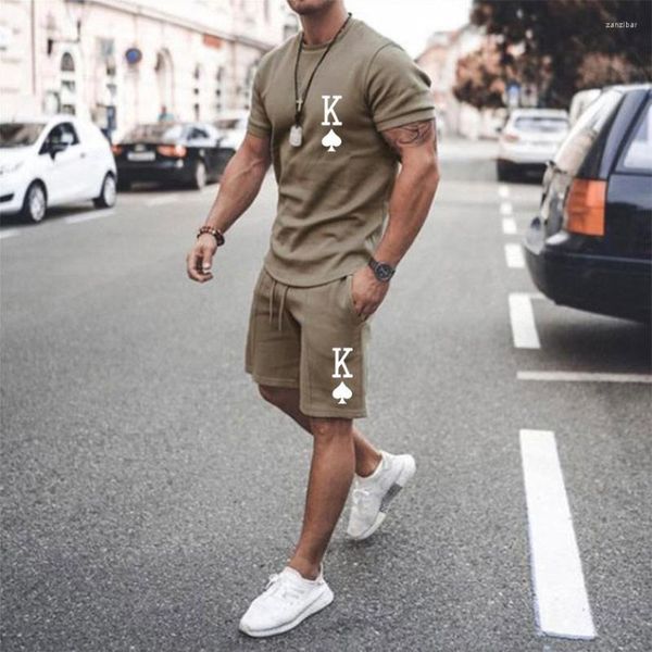 Chándales para hombre Pantalones cortos de manga corta con estampado de picas en 3D K Conjunto de cuello de ropa deportiva para hombre Conjuntos de camiseta y pantalón de verano