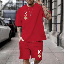 Suits-survains masculins 3d Summer Chic décontracté de vêtements de tous les jours portes K Crown K Print T-shirt Short Set en deux pièces Sleelles de mode pour hommes