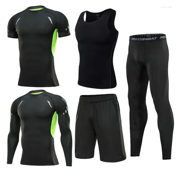 Survêtements pour hommes 5 pièces hommes hiver compression ensembles noir course formation soprt costume survêtement gym porter exercice vêtements d'haltérophilie