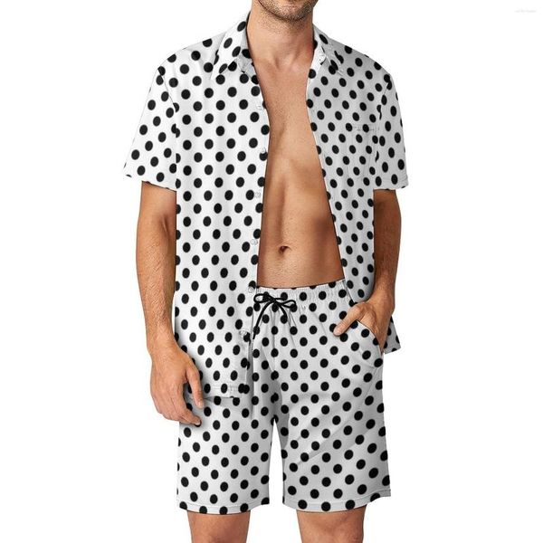 Survêtements pour hommes 80S Style Design Hommes Ensembles Noir Polka Dots Casual Shorts Beach Shirt Set Summer Fashion Costume Manches Courtes Vêtements Oversize