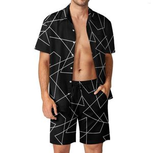 Tracksuits voor heren Samenvatting Geometrie Beach Men Sets White Line Print Casual Shirt Set Summer Gedrukte shorts 2 -delige straatkledingpak groot formaat groot formaat