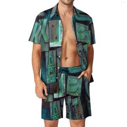 Survêtements pour hommes Lettres abstraites Hommes Ensembles Mot en bois Imprimer Shorts décontractés Été Esthétique Maillots de bain Chemise Ensemble Costume surdimensionné Anniversaire