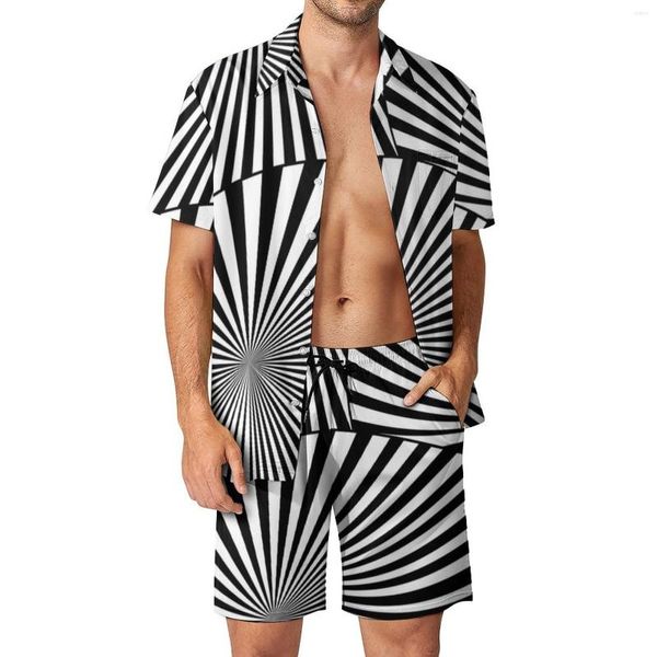 Survêtements pour hommes abstrait rétro Mod hommes ensembles deux tons Sunburst Shorts décontractés plage chemise ensemble costume d'été à manches courtes grande taille