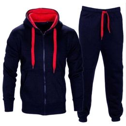 Survêtements pour hommes Adisputent Survêtement Hommes 2023 Automne Sportwear Mode Hommes Hip Hop Ensemble 2PC Zipper Sweat À Capuche Veste Pantalon Costume