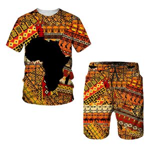 Tracksuits voor heren African 3D Printing Women/Men Fashion T-Shirt Suit Retro Style Running oefening Sport Summer Heren XXS-6XLMEN '