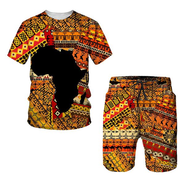 Chándales para hombres Impresión 3D africana Mujeres/Hombres Moda Camiseta Traje Estilo retro Correr Ejercicio Ocio Deportes Verano Hombres XXS-6XLMen'